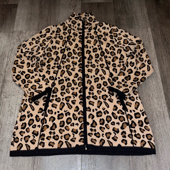Rachel Zoe Sweaters - Rachel Zoe Mock Neck Leopard Print Zip-up Cardigan Sweater Size 2X